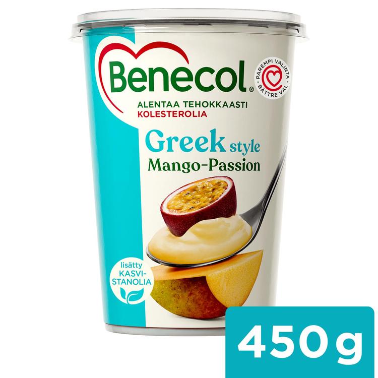 Benecol 450g mango-passionhedelmä kreikkalaistyylinen jogurtti