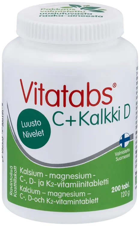 Vitatabs C + Kalkki D kalsium-magnesium-C-, D- ja K2-vitamiinitabletti 200 tabl