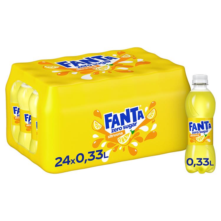 24-pack Fanta Sitruuna Zero virvoitusjuoma muovipullo 0.33 L