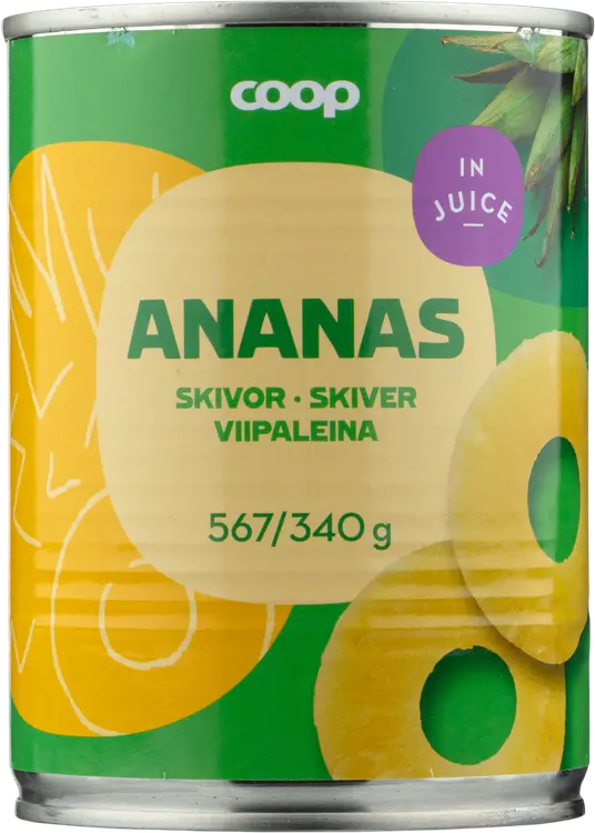 Coop ananasviipaleet ananastäysmehussa 567/340 g