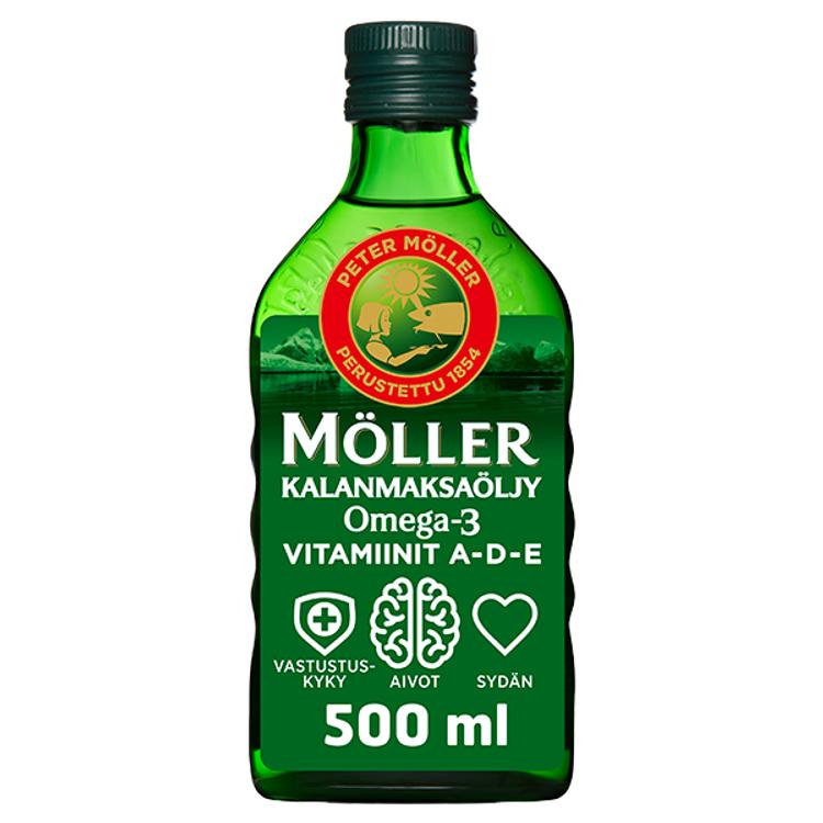Möller Kalanmaksaöljy Natural Omega-3 Vitamiinit A-D-E ravintolisä 500ml