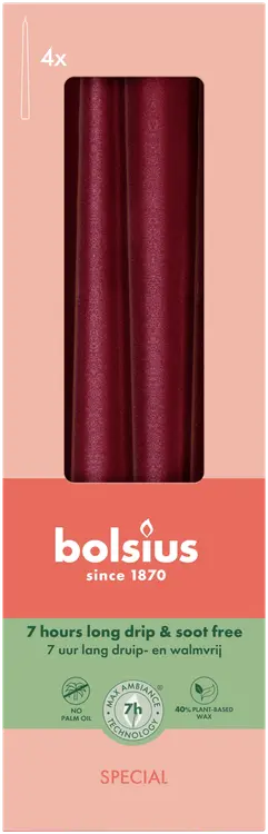 Bolsius - Special Essentials - kruunukynttilä - 24,5cm - Red Metallic - 4 kpl/pakkaus