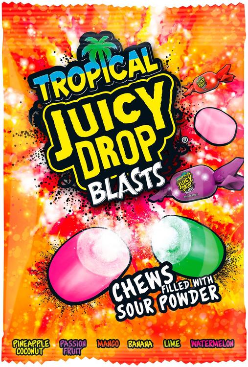 Bazooka Juicy Drop Blasts Tropical hedelmätoffee jauhetäytteellä 120g