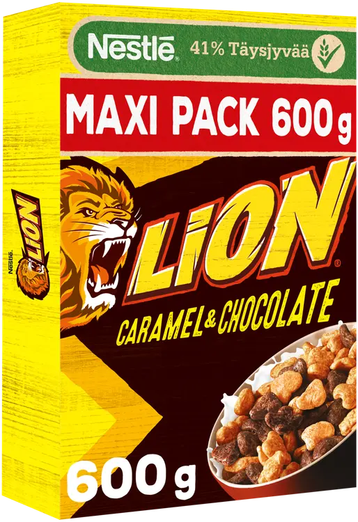 Nestlé Lion 600g suklaan ja toffeen makuisia vehnä-riisimuroja