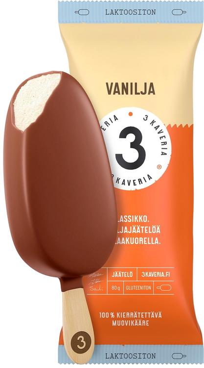3 Kaveria Laktoositon Vanilja jäätelöpuikko 110ml/80g