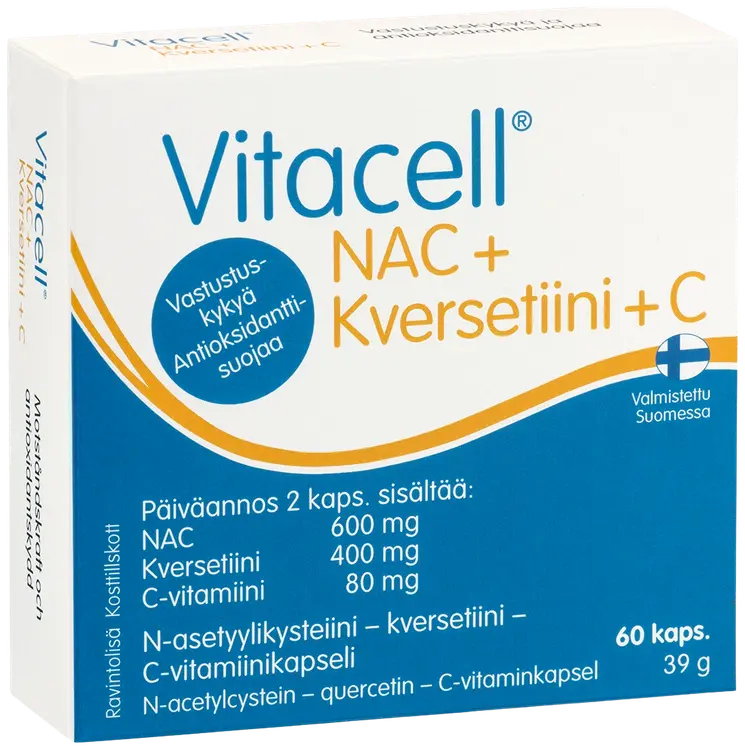 Vitacell NAC + kversetiini + C  N-asetyylikysteiini – kversetiini - C-vitamiinikapseli 60 kaps.