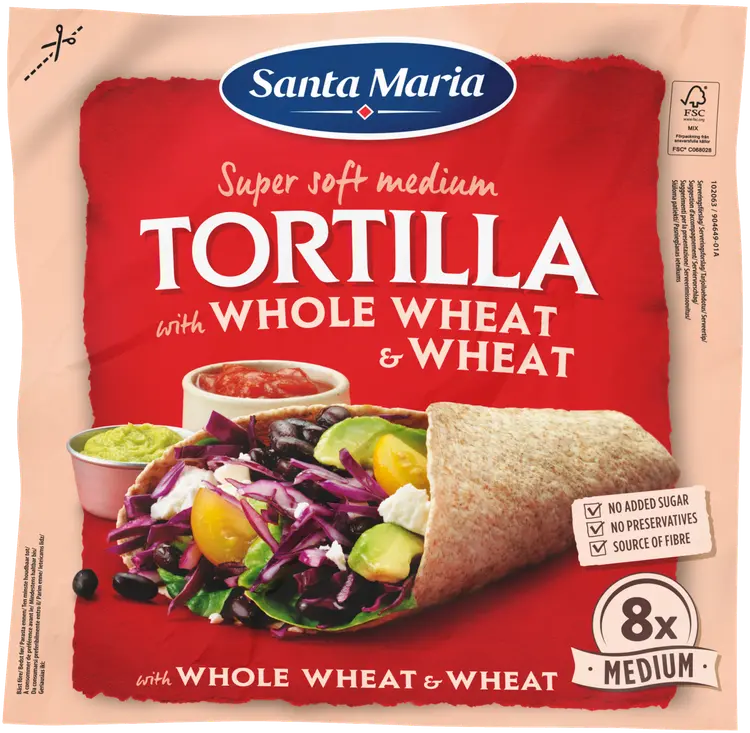 Santa Maria Tortilla Whole Wheat Medium täysjyvätortilla 8 kpl 320 g