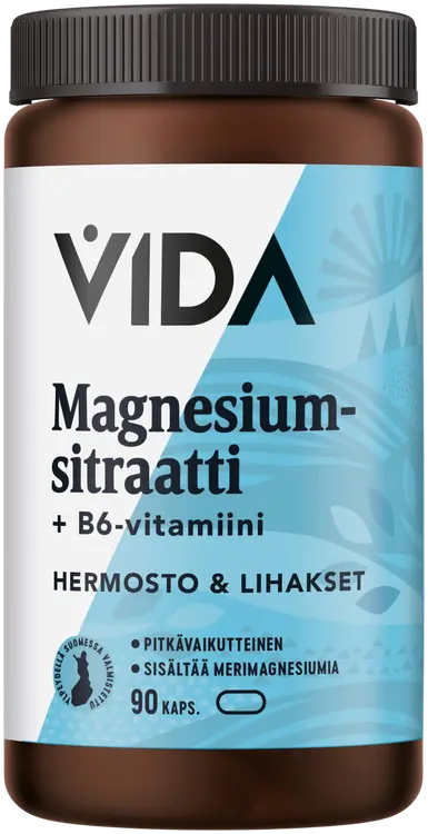Vida ravintolisävalmiste Magnesiumsitraatti + B6-vitamiini 90 kapselia / 50g