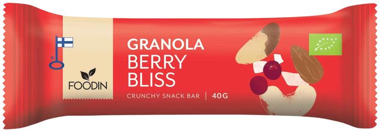 Foodin Granola bar Berry Bliss, luomu, 40g