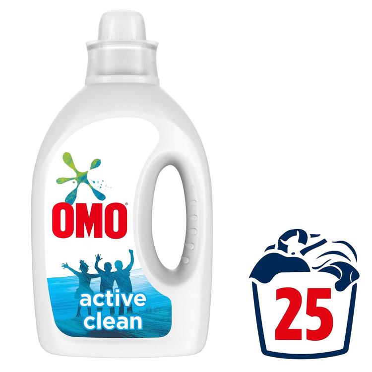 Omo Active Clean Pyykinpesuaine Valkoisille vaatteille Tehokas 30 °C:ssa 1 L 25 pesua