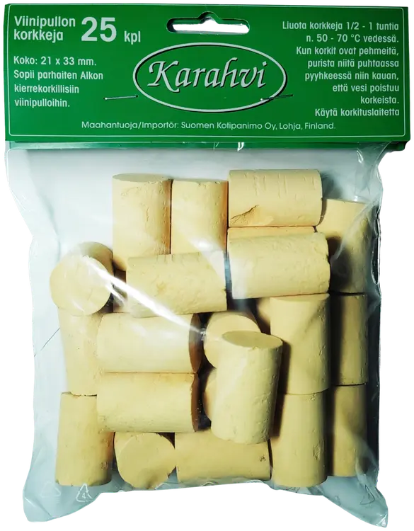 Karahvi luonnonkorkit 21x33mm, 25kpl