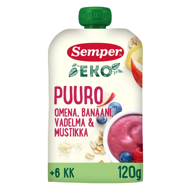 Semper EKO Puuro Omena banaani vadelma & mustikka 6kk lastenpuuro 120g