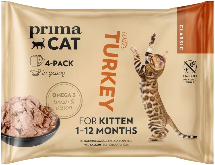 PrimaCat Classic Kalkkunaa kastikkeessa pennuille 4 x 85 g
