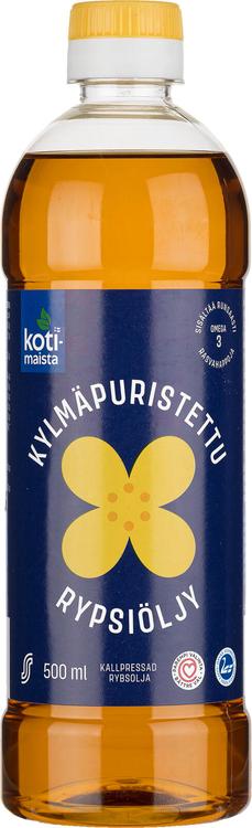 Kotimaista 500ml kylmäpuristettu rypsiöljy