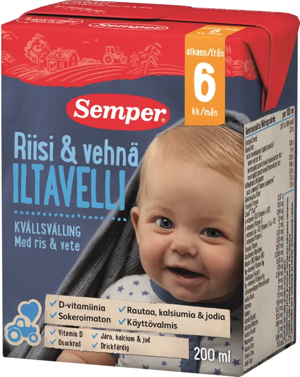 Semper 200ml Iltavelli riisi & vehnä, käyttövalmis velli alkaen 6kk