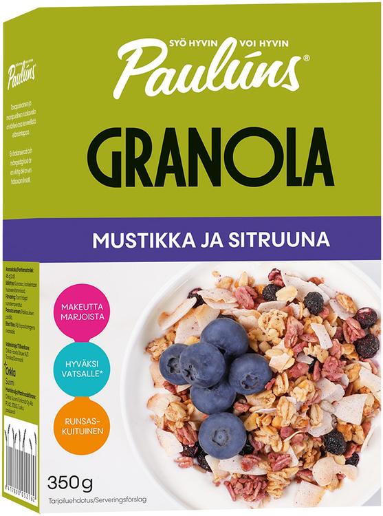 Paulúns mustikka ja sitruuna granola 350g