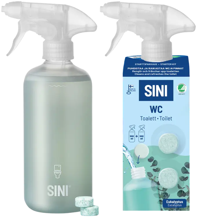 SINI WC- puhdistusaine, starttipakkaus – pullo + 2 tablettia