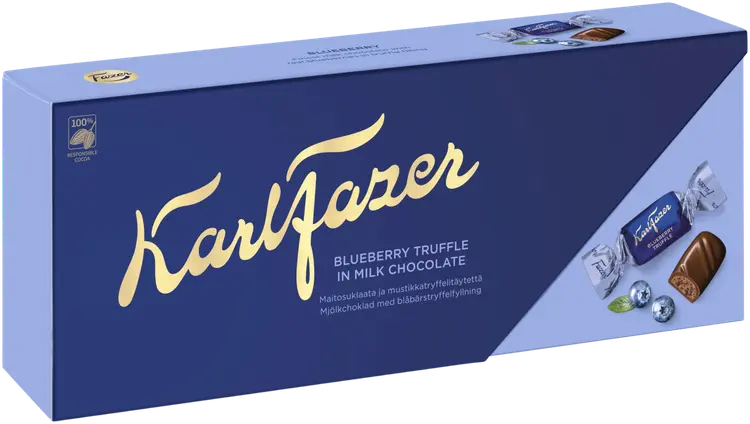 Karl Fazer mustikkatryffelitäytteisiä maitosuklaakonvehteja 270g