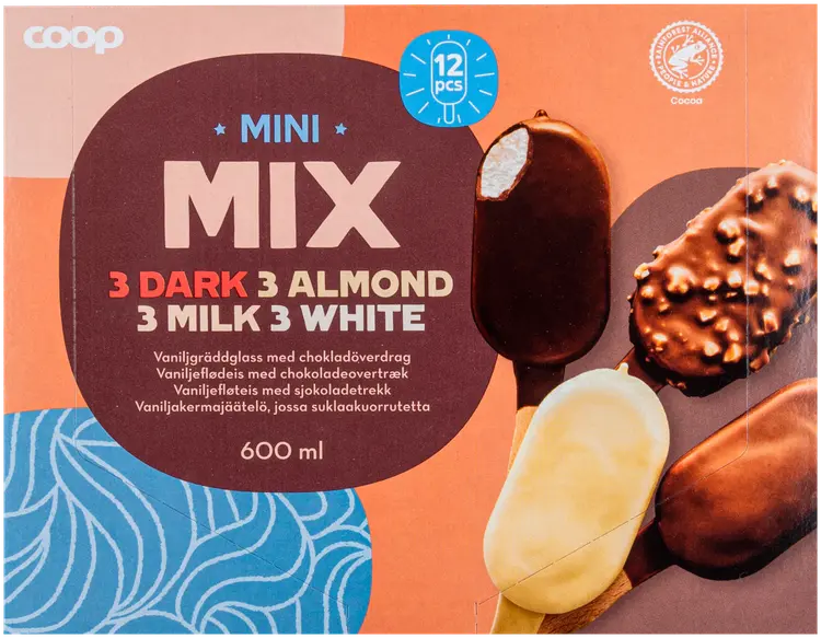 Coop Mini Mix jäätelöpuikot 12 kpl 600 ml/492 g