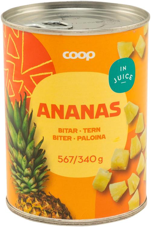 Coop ananas paloina täysmehussa 567/340 g