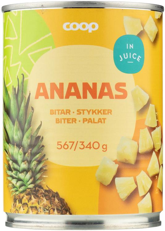 Coop ananas paloina täysmehussa 567/340 g