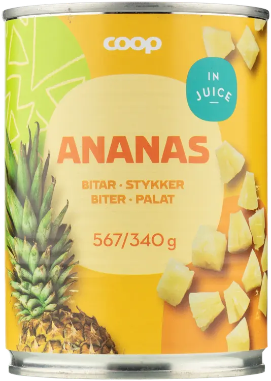 Coop ananas paloina täysmehussa 567/340 g