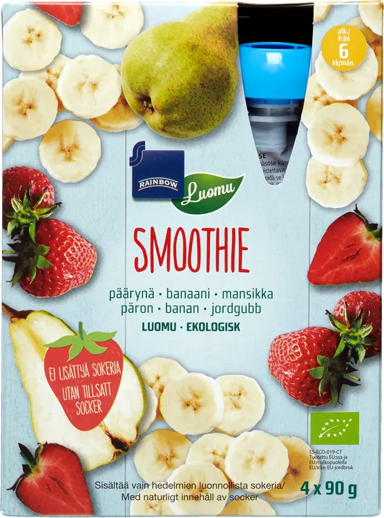 Rainbow Hedelmäsmoothie luomu 4x90g päärynä-banaani-mansikka
