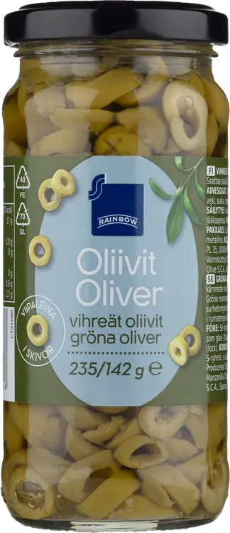 Rainbow vihreät oliivit viipaleina 235/142 g