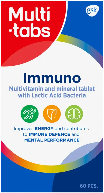 Multi-tabs Immuno Monivitamiini- ja Maitohappobakteerivalmiste aikuisille ja lapsille 11-vuotiaasta lähtien, 60 tablettia