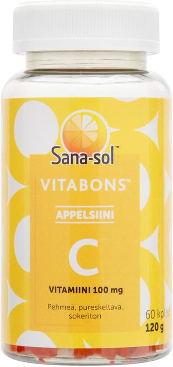 Sana-sol Vitabons Pehmeä ja pureskeltava C-vitamiinivalmiste, appelsiininmakuinen, ravintolisä 60 kpl