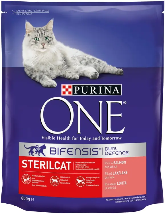Purina ONE 800g Sterilcat Runsaasti Lohta ja Vehnää kissanruoka