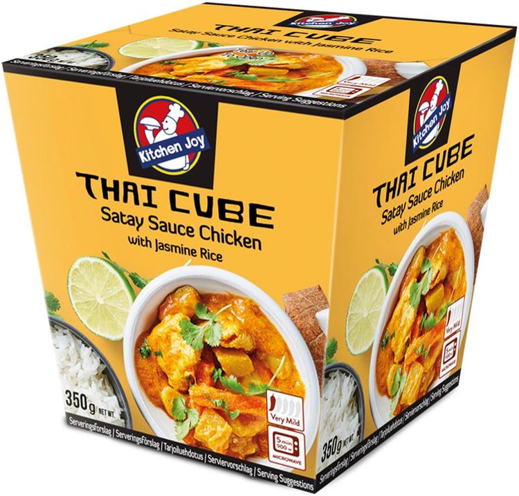 | Satay-kanaa S-kaupat pakasteateria verkkokauppa ruoan Kitchen Joy 350g Thai-Cube ja jasmiiniriisiä,