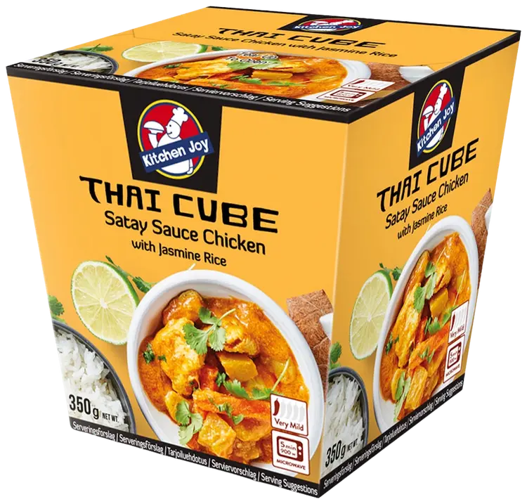 350g Kitchen Joy Thai-Cube Satay-kanaa ja jasmiiniriisiä, pakasteateria