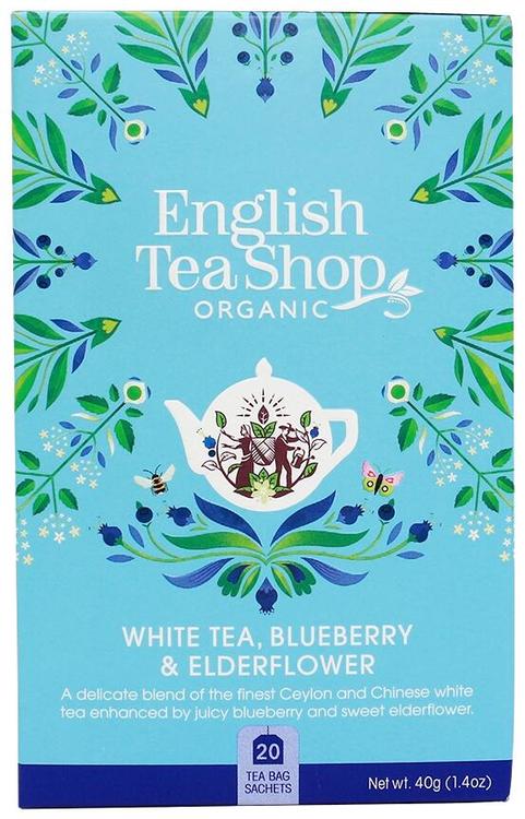 English Tea Shop Luomu Valkoinen Tee White Tea, Blueberry & Elderflower 20 pss 40g