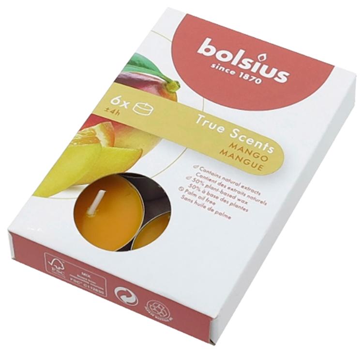 Bolsius 6 lõhna-teeküünalt karbis 4h, mango true