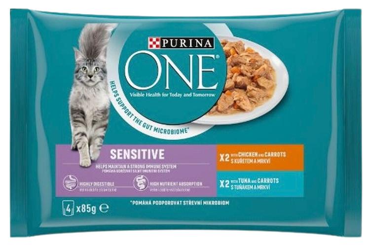 ONE kiisueine sensitive kana/porgadn ja tuunikala/ porgand 4*85g