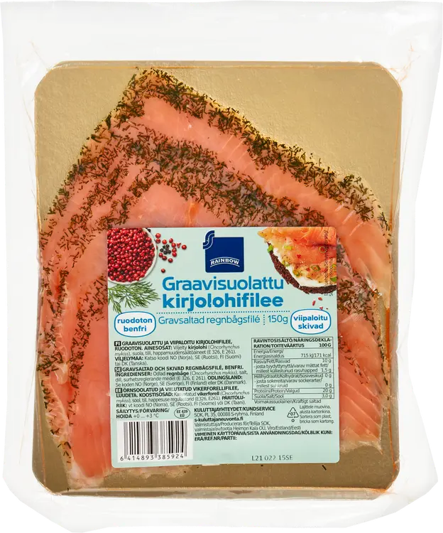 Rainbow graavisuolattu kirjolohifilee viipaloitu 150 g
