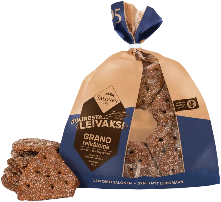 Leipomo Salonen Grano reikäleipä 230 g ruisleipä, halkaistu