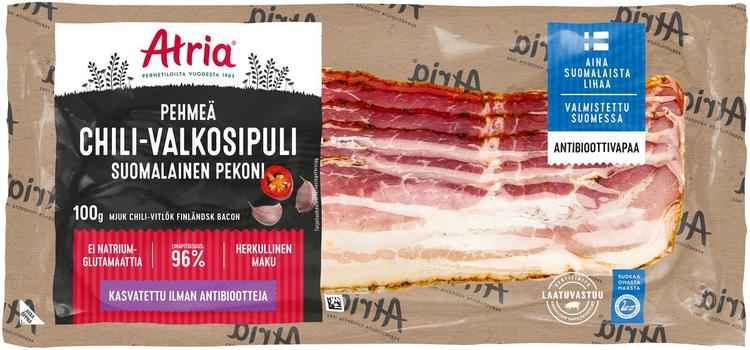 Atria Suomalainen Pekoni pehmeä chili-valkosipuli 100g