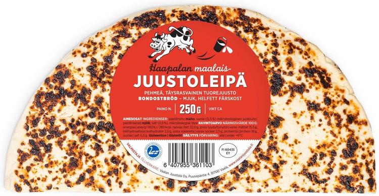 Haapala 250g juustoleipä, 1.luokkainen, pehmeä, täysrasvainen, kypsyttämätön tuorejuusto