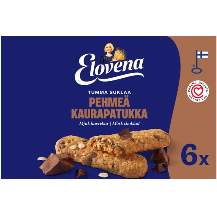 Elovena 6x30g tumma suklaa pehmeä kaurapatukka