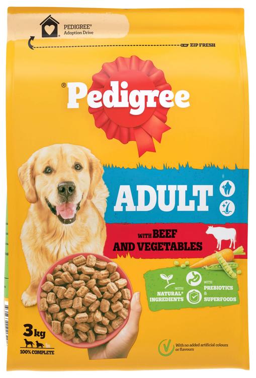 Pedigree Adult koiran kuivaruoka Härkää ja Kasviksia 3kg