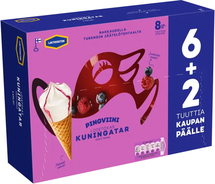 Pingviini Kuningatar Laktoositon jäätelötuutti monipakkaus 8x67g
