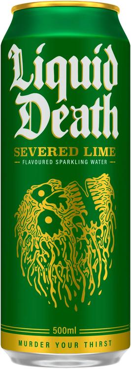 Liquid Death Severed Lime - limen- ja appelsiininmakuinen hiilihapotettu juoma tölkki 500ml