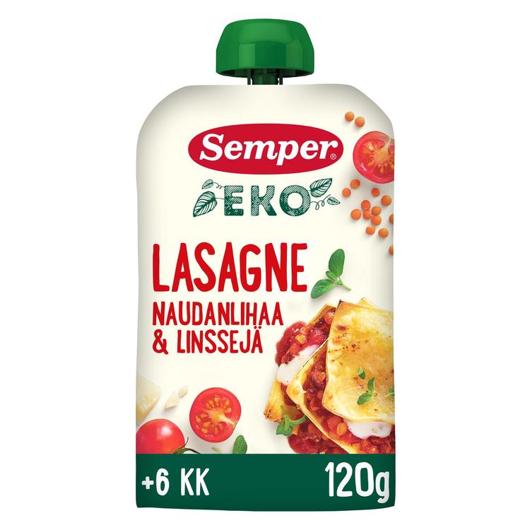 Semper EKO Lasagnea naudanlihaa ja linssejä 6kk luomu lastenateria 120g