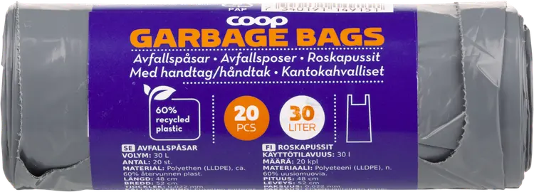 Coop roskapussit kierrätysmuovi 30l 20kpl