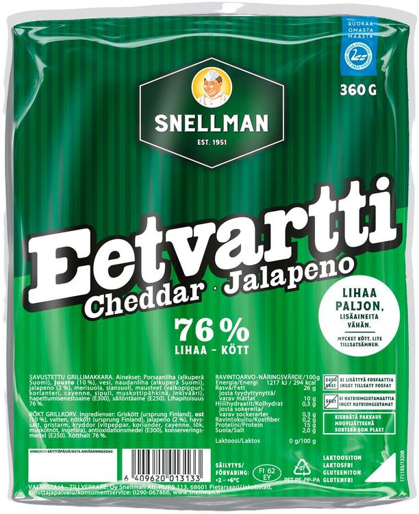 Snellman Cheddar-jalapeno Eetvartti grillimakkara 360g
