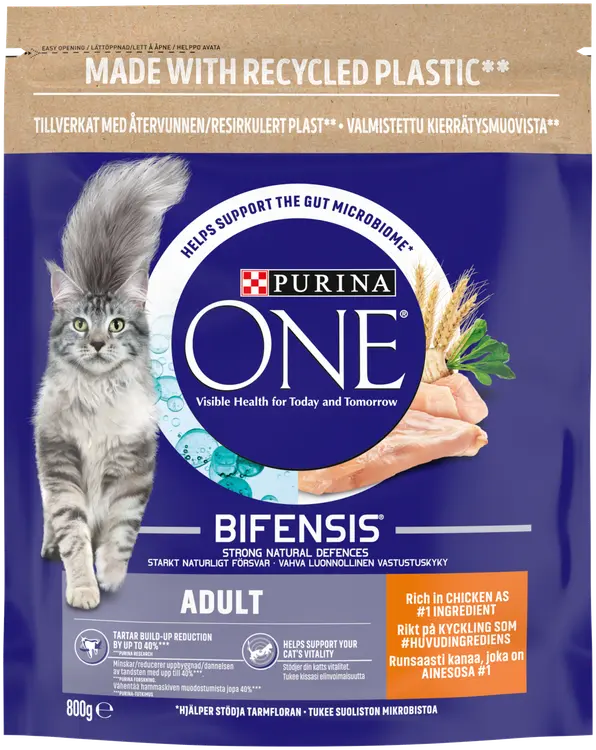 Purina ONE 800g adult, sisältää runsaasti kanaa kissanruoka
