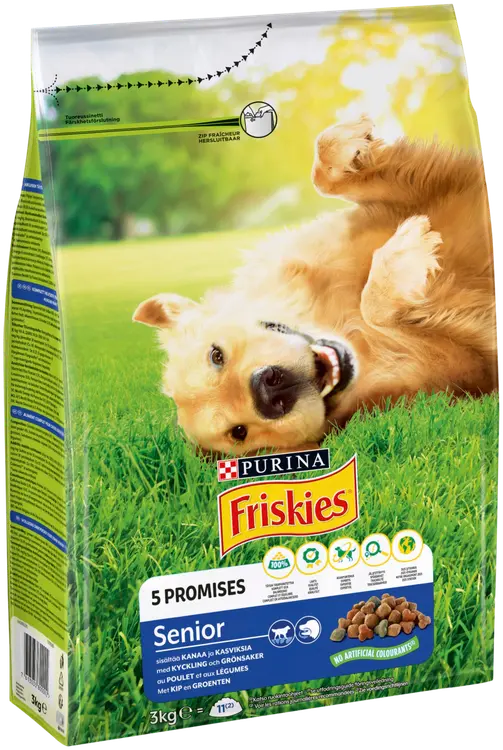 Friskies 3kg Senior Kanaa ja Kasviksia koiranruoka