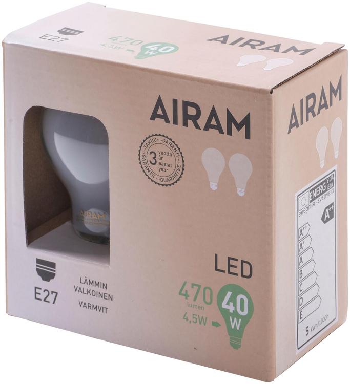 Airam Led himmeä 4,5W vakio E27 2700K 470lm 12 000h 2pack